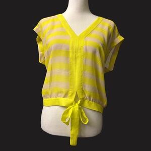 Bebe Women Short Sleeve Sheer Stripe Overlay